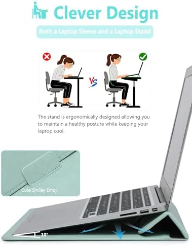 HYZUO 13 Inch Laptop Case Sleeve with Stand for MacBook Air, Mint Green