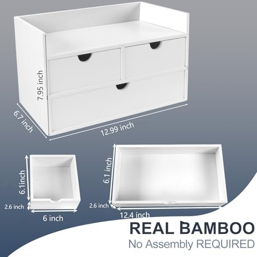 Charmewooden Bamboo Desk Organizer With Drawers Countertop Drawers Counter Storage Box Corner Desk Organizer for Home Office No Assembly Required
