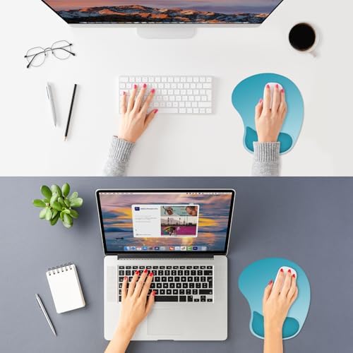 ITNRSIIET Ergonomic Mouse Pad, Cushioned Gel Wrist Rest, Non-Slip Base, Smooth Surface, Compatible with All Mice for Office & Gaming, Desk Accessory, 9.5 x 8.2 inch, Blue
