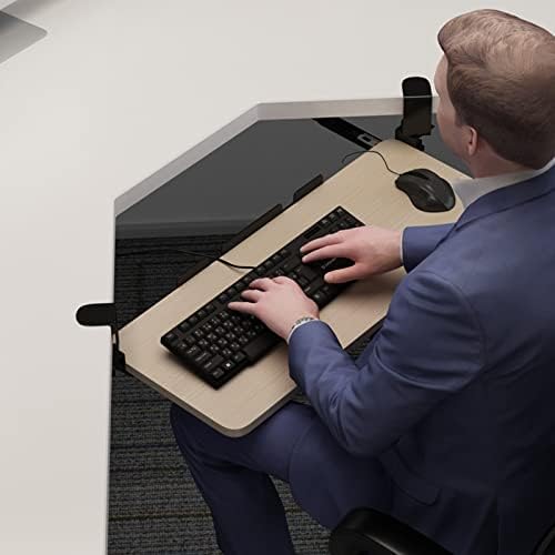 Slide Out Swivel Computer Keyboard Stand, Under Desk Adjustable Keyboard Tray with C Clamp, Home or Office Ergonomic Keyboard Shelf(52x25cm(20.5x9.8), Oak)