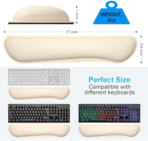 Dapesuom Enlarge Keyboard Wrist Rest, Memory Foam Keyboard Wrist Cushion for Computer Desk Mats Support, Typing Pain Relief Ergonomic Mouse Pad Rests with Non-Slip Base for Gaming Laptop, Navajo White