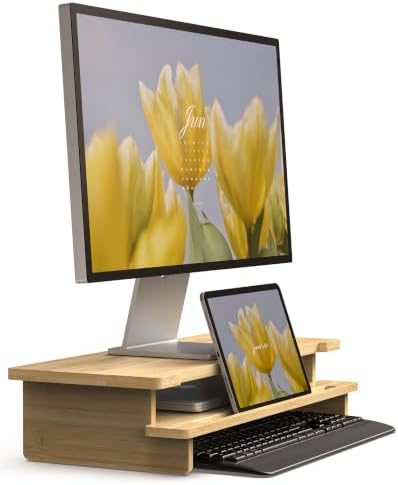 23” Bamboo Monitor Stand with Phone & Tablet Holder Desk Shelf