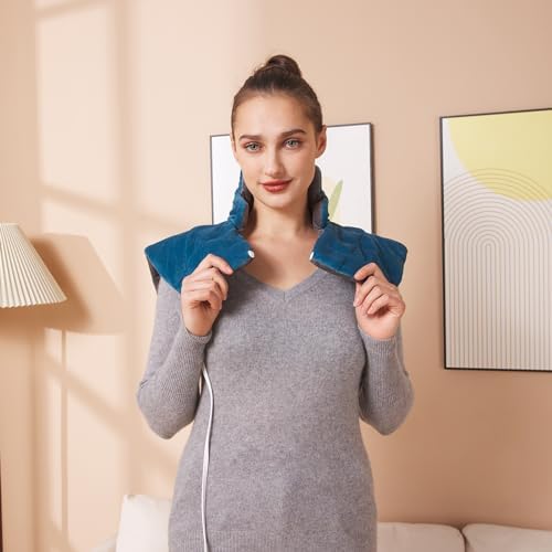 Ruqiji 19" x 24" Weighted Neck&Shoulder Heating Pad, 2.5lbs with 12 Temperature Settings&Countdown Timer,Pain Relief for Neck/Shoulders/Menstrual Pain(Dark Gray and Blue)