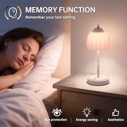 Shenmoyl Rechargeable Table Lamp with 5200mAh Battery & Touch Control - 3 Adjustable Color Temperatures, Cordless Dimmable Table Light for Bedroom, Office Desk, Nightstand(Creamy Pink, 1 Pack