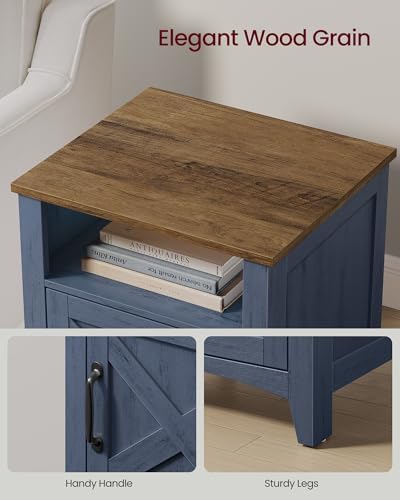 VASAGLE Farmhouse Nightstand with Barn Door, Bedside Table for Bedroom