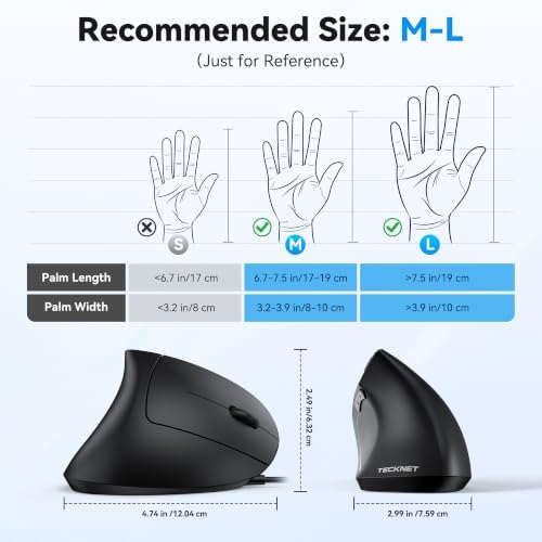 TECKNET Wired Mouse, Comfortable Ergonomic Mouse with 6400 DPI
