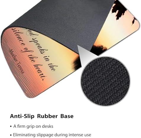 9.5x7.9 Inch Office/Gaming Mouse Pad, God Speaks in The Silence of The Heart Inspirational Quote, Serene Lake Scene at Sunset Christian Bible Verse Scripture Cute Anti-Slip Mat for Desk