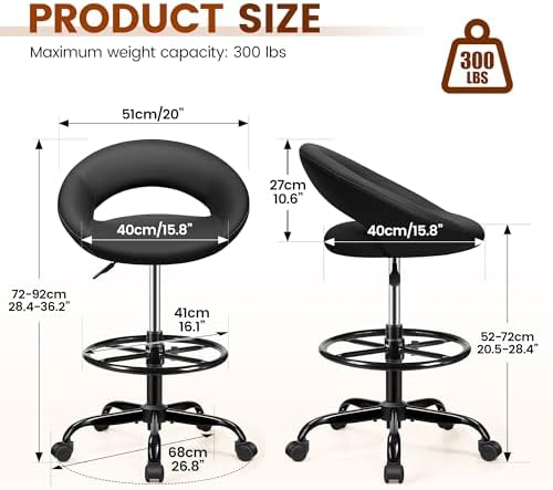 Office Drafting Chair for Standing Desk, PU Leather Bar Stools