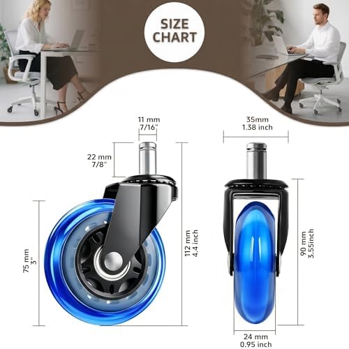 3 Inch Office Chair Wheels, Set of 10 (Blue)