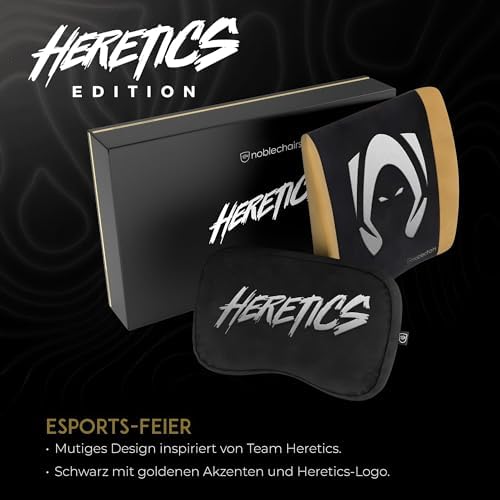 noblechairs Memory Foam Pillow Set – Heretics Edition for Esports Fans with Memory Foam and Team Heretics Branding - Black/Gold