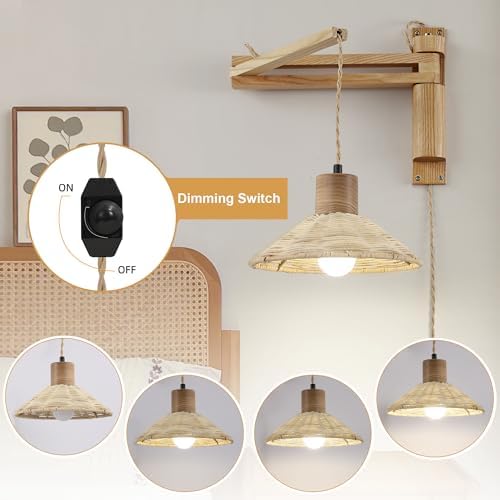 maesta Plug in Wall Lamp, Beachy Wood Swing Arm Wall Sconce for Bedroom