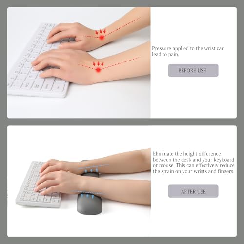 UnivoColors Design-Medium Wave Keyboard Wrist Rest of Medium, Artificial Sheepskin+Memory Foam+Ergonomic+Anti-Slip Gel, Resilience Support During Work and Gaming,Keyboard Accessory,Grey