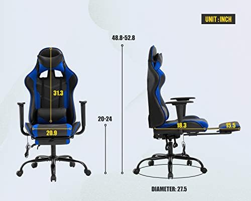 Ergonomic Gaming Chair PU Leather Massage Gaming Chair with Footrest/Armrest/Lumbar Support for Adults Gaming Work Study Racing Style Computer Chairs Big and Tall Gaming Chair
