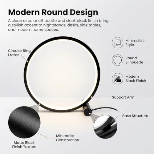 LED Touch Bedside Lamp, 3 Color Temperatures, Stepless Dimming, Black
