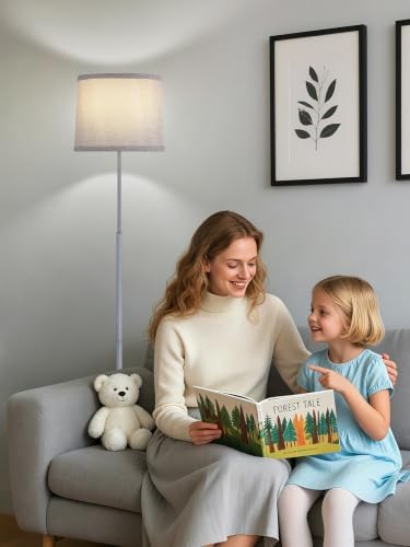 60" Modern Floor Lamp with Linen Shade, 3 Color LED Bulb & Foot Switch