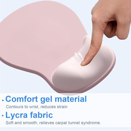 Ergonomic Mouse Pad with Gel Wrist Support, Comfortable Wrist Rest Mousepad with Non-Slip PU Base for Pain Relief, Desk, Home & Office, Pink Serenity