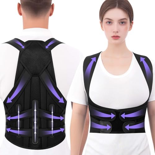 Back Brace Posture Corrector for Women and Men Upgraded Dynamic Traction Correction System Adjustable Shoulder Support Straightener Helps Reduce Upper Lower Back Pain Suitable for Hump Scoliosis Black XX-Large