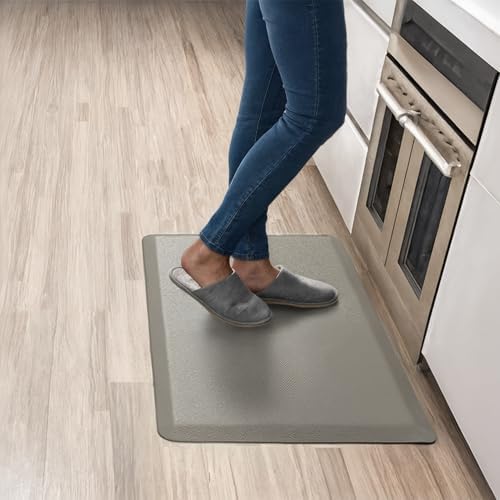 Anti Fatigue Kitchen Mats for Floor | Padded Kitchen Rugs | Non Slip, Cushioned Standing Desk Mat | Waterproof Floor Mat for Home and Office | 17.3" x 28" X 0.47", Grey, 1-Pack | More Décor