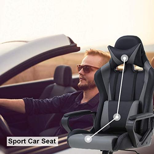 Grey Gaming Chair PC Office Chair, High Back Computer Chair Gaming Chairs for Adults, Ergonomic Desk Chair Office Gaming Chair with Wheels, Reclining Gamer Chair, Adjustable Headrest Lumbar Support