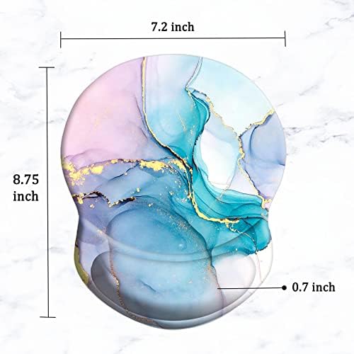 Mouse Pad with Ergonomic Gel-Filled Wrist Rest and Non-Slip PU Base, Comfortable & Accurate Computer Mouse Pad with Support for Home Office Working Studying (Pink Blue Mable)