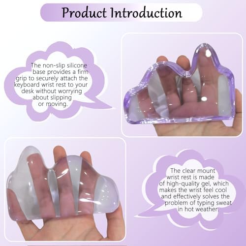 Gel Mountain Wrist Rest for Keyboard and Mouse Abstract Clear Purple Keyboard Wrist Rest Transparent Ergonomic Cute Minimalist Mouse Wrist Pad Cool Silicone Non-Slip Support for Computer Office Decor
