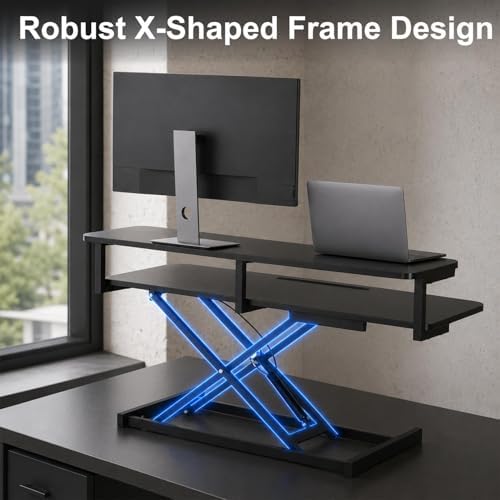 37 Inch Standing Desk Converter, 10.23-24.8 inches Adjustable Height Standing Desk Riser, Sit to Stand Up Duals Monitor Riser Workstation, for Home Office Laptop - Black