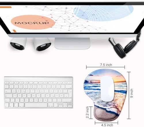 JIKIOU Ergonomic Mouse Pad with Gel Wrist Rest 2 Pack, Portable Small Beach