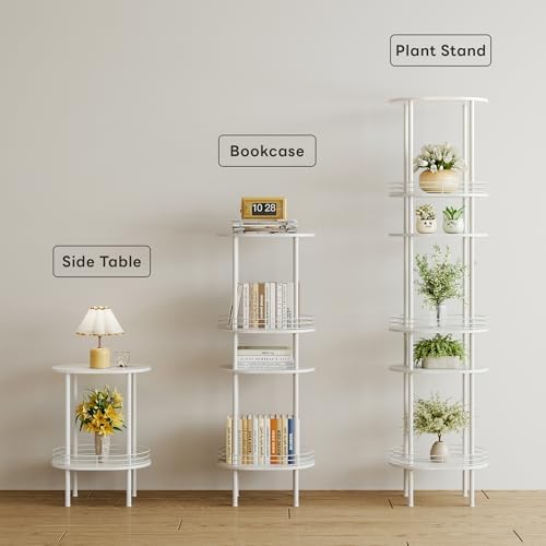 Small Oval Side Table with Storage, 2-Tier White End Table for Small Space