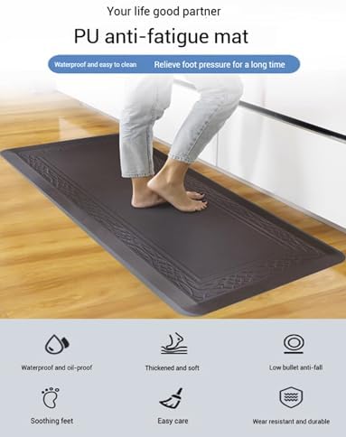 Anti-Fatigue Kitchen Mat, Waterproof Non-Slip Runner for Home & Office, Long Standing Desk Pad, Commercial Use, Red 51cm x 107cm x 2cm