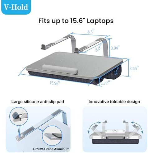 V-Hold Laptop Lap Desk with Foldable Stand, Lightweight Laptop Stand for Bed, Fits up to 15.6" Laptops & MacBook, Lightweight Lap Tray Table with Pillow Cushion for Bed & Couch