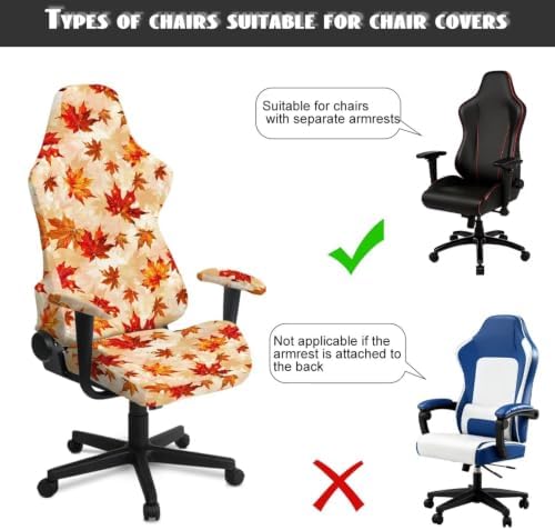 Gaming Chair Seat Cover Autumn Maple Leaf Game Chair Slipcovers with 2 Armrest Covers, Scratch-Proof 4 PCS Gamer Desk Chair Covers