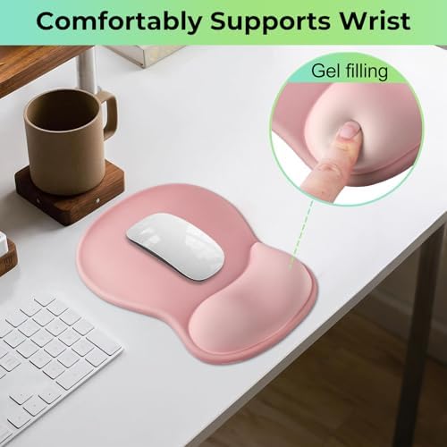 Gel Wrist Rest Mouse Pad, Ergonomic Mousepad with Wrist Support, Relieve Wrist Pain, Gaming Mousepad with Concave Design Cushion & Non-Slip PU Base, for Home Office Laptop Computer, Pink