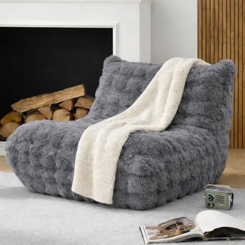 Bean Bag Chairs with Filler Faux Fur Fireside (Light Grey)