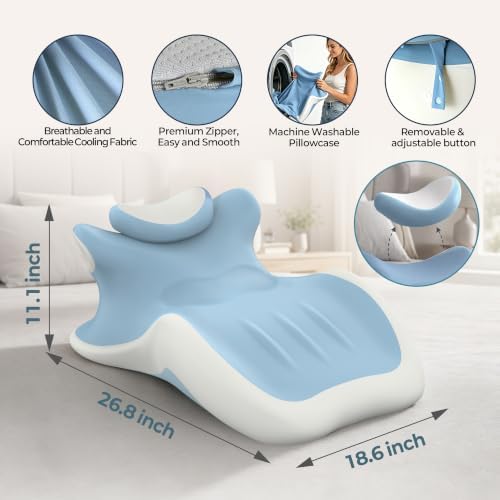 27° Angled Wedge Pillow, Support for Neck Back Waist(Sky Blue & White)