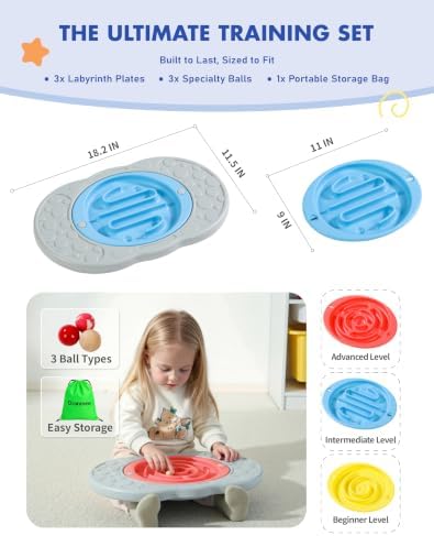 Kids Maze Balance Board with Bag, 2-in-1 Sensory Training Toy, Ages 3-12