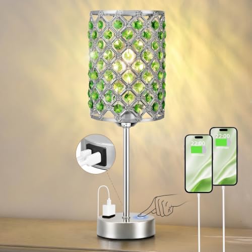 Crystal Lamp for Night Stands, Green Table Lamp for Bedroom, Bulb Included