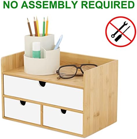 Bamboo Desk Organizer with Drawers, Desktop Storage for Office Supplies