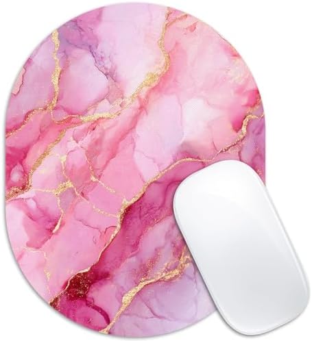 Oval Mouse Pad 6x8in Non-Slip for Laptop,Pink Marble
