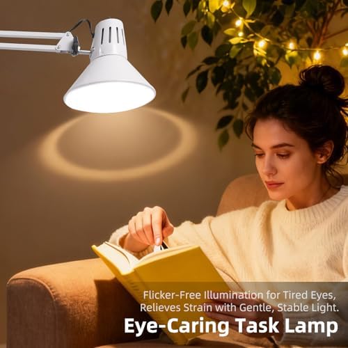 COOSPIDER White Dimmable Desk Lamp with Clamp, Adjustable Swing Arm, 2 Pack