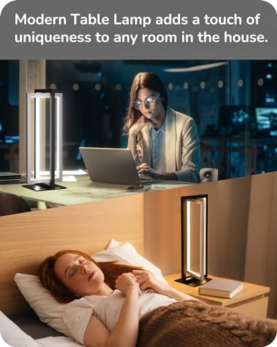 EDISHINE Modern LED Table Lamps, 750LM Dimmable Nightstand Lamp, Silver