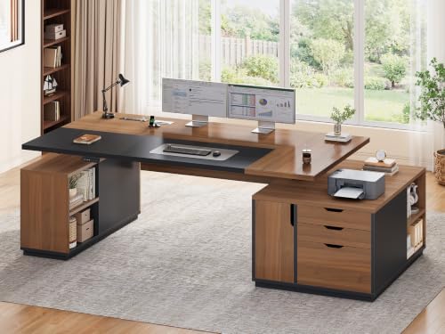 SEDETA 77.1" Executive Large Electric Standing Desk, Brown