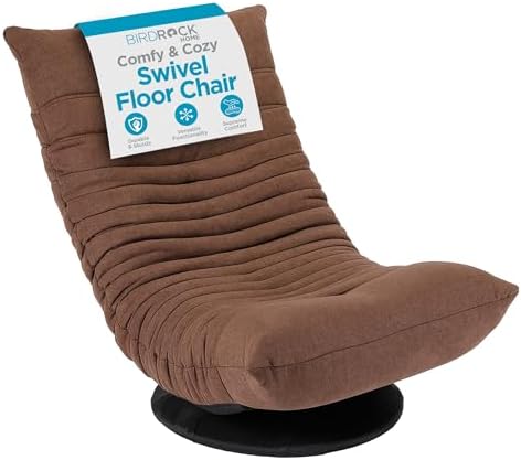 BIRDROCK HOME Swivel Floor Chair - 360 Adjustable Memory Foam Lounge Seat - Gaming - Comfortable Back Support - Cushion Dorm Rocker - Comfy for Reading Game Meditating - Fully Assembled (Brown)