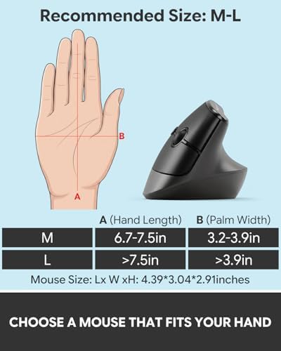 Ergonomic Mouse Wireless, Wireless Ergonomic Mouse for Right Hand Comfort, Ergonomic Wireless Mouse for Medium to Large Hands, Bluetooth & 2.4GHz USB-A Receiver, Quiet Clicks, for Office Laptop PC Mac
