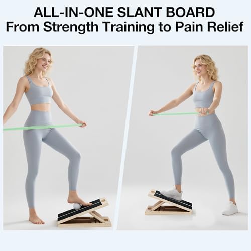TEMI Slant Board for Calf-Stretching - Wooden Incline Wedge Stretcher for Squats, Foot & Ankle Mobility, Portable Fitness Equipment, Stretch & Rehab Kit