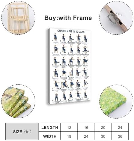 30 Day Chair Workout Challenge Seated Exercise Chart No Equipment Office Chair Routine Fitness Canvas Poster Wall Art for Living Room Bedroom Decor Frame 24x36inch