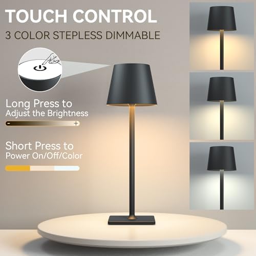 Yogaret Black Cordless Table Lamps, 6000mAh Rechargeable Battery, 2 Pack