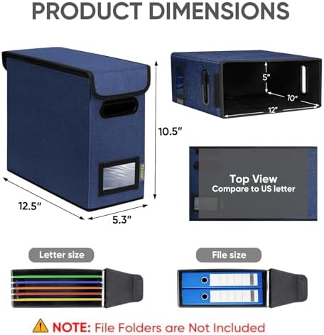 BALEINE File Organizer Box with Lid, Collapsible Hanging File Storage Box