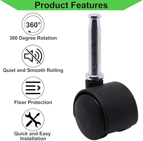 1 Inch Stem Swivel Casters Set of 4, M8 Grip Neck Stem Swivel Caster Wheels, 360° Rotation Heavy Duty Replacement Castors for Furniture Table Drawer Cabinet Plant Shelf Chair Wheels (Black)