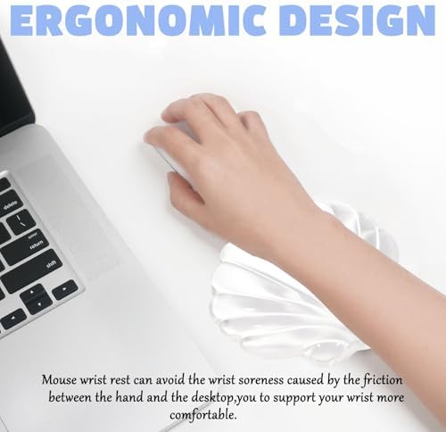 Gel Wrist Rest for Keyboard and Mouse Transparent Shell Keyboard Wrist Rest Ergonomic Cute White Clear Cool Seashell Mouse Wrist Pad Silicone Non-Slip Support for Computer Gaming Home Office