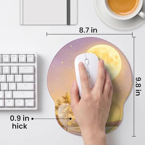 Mouse pad with Wrist Rest,Relieving Pain Memory Foam Computer pad, Ergonomic Desktop Mouse, Silicone Material Mouse pad, with Non-Slip PU Base (Moon)